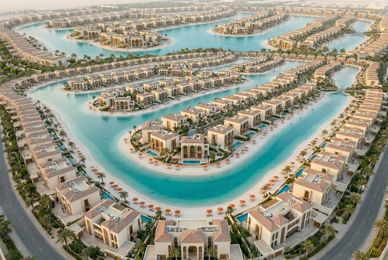 Aerial view of the lagoon at twilight